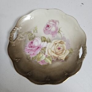 Mignon Bavaria Vintage Plate With Handles Floral Roses Pattern 10" Gold Trim
